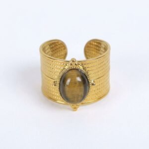 Gold Wide-Band Oval Stone Ring