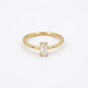 Baguette-Cut Zirconia Solitaire Ring