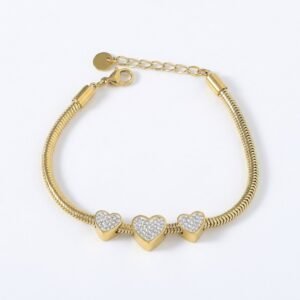 Triple Heart CZ Snake Chain Bracelet