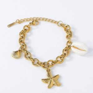 Sea Star & Shell Charm Stainless Steel Bracelet