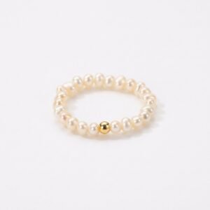 Delicate Freshwater Pearl Beaded Ring with Gold Accent