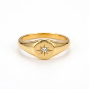 Starburst CZ Signet Ring