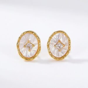 Oval Mother-of-Pearl & CZ Stud Earrings