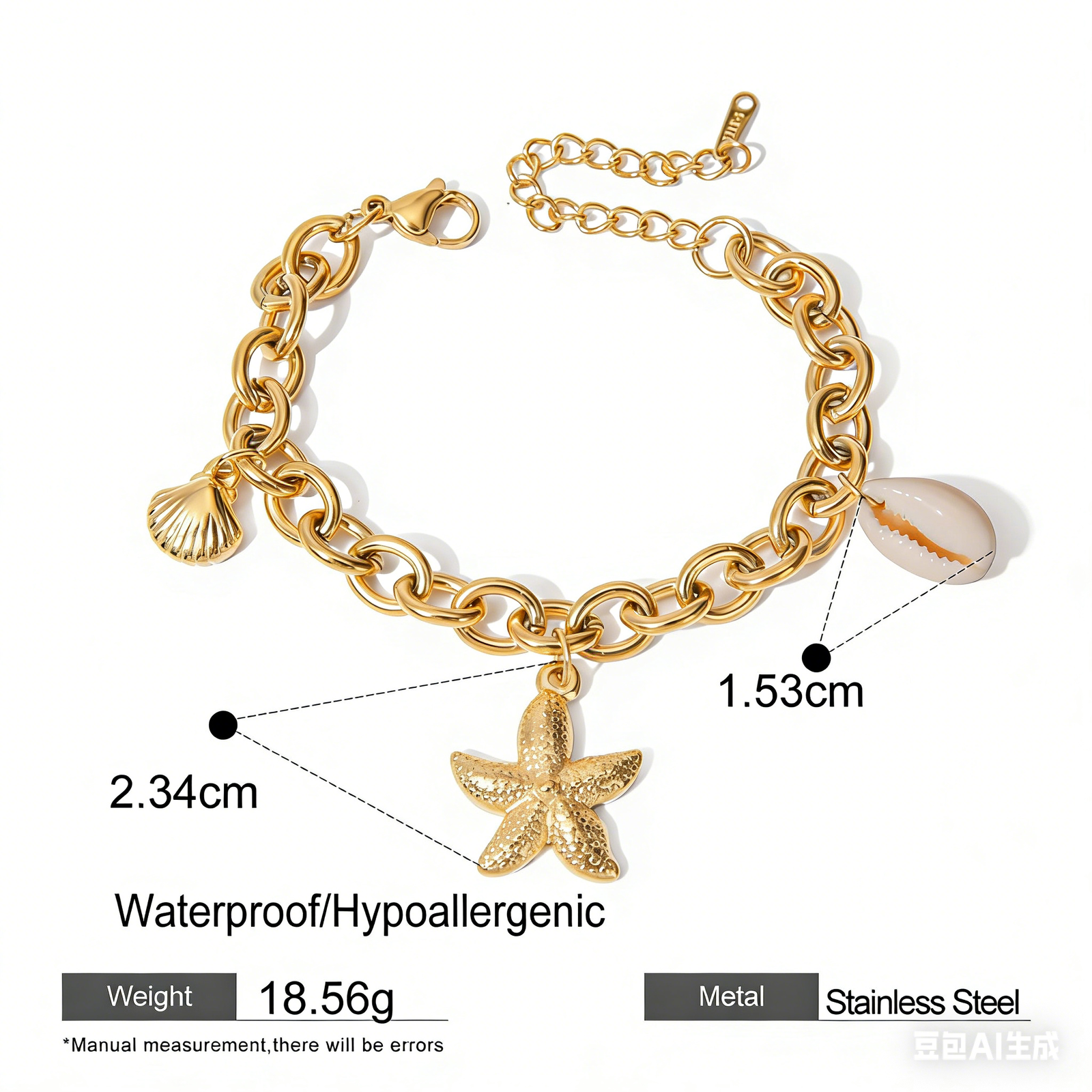 Sea Star & Shell Charm Stainless Steel Bracelet - Image 3