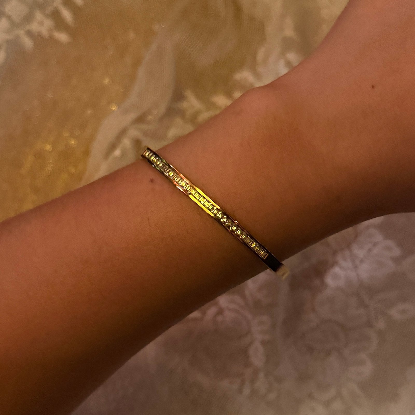 Oval Pave Baguette CZ Bangle Bracelet - Image 3