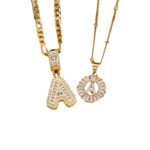 Copper Inlaid Zircon Letter Crystal Pendant Ladder-Shaped Ice Sugar 26 English Alphabet Necklace