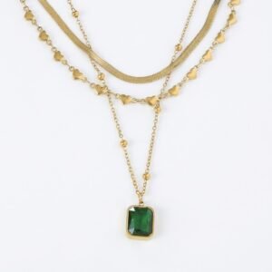 Multi-Layer Square Green Zirconia Pendant Necklace
