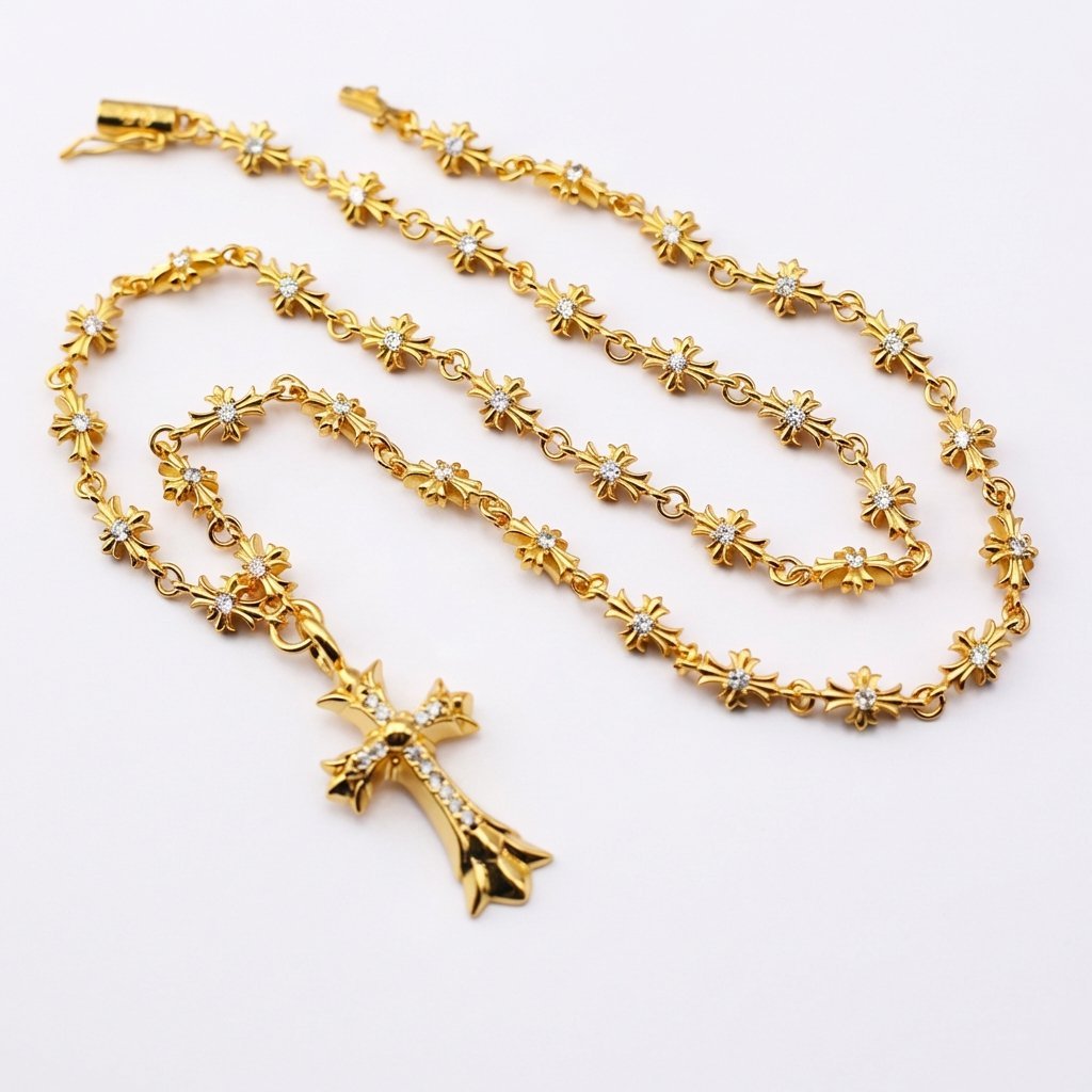 Iced Out Ornate Cross Pendant Necklace
