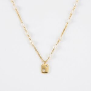 Plated Natural Pearl & Zircon Pendant Necklace